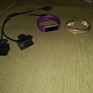 Fitbit Alta with charging cables and silver band
